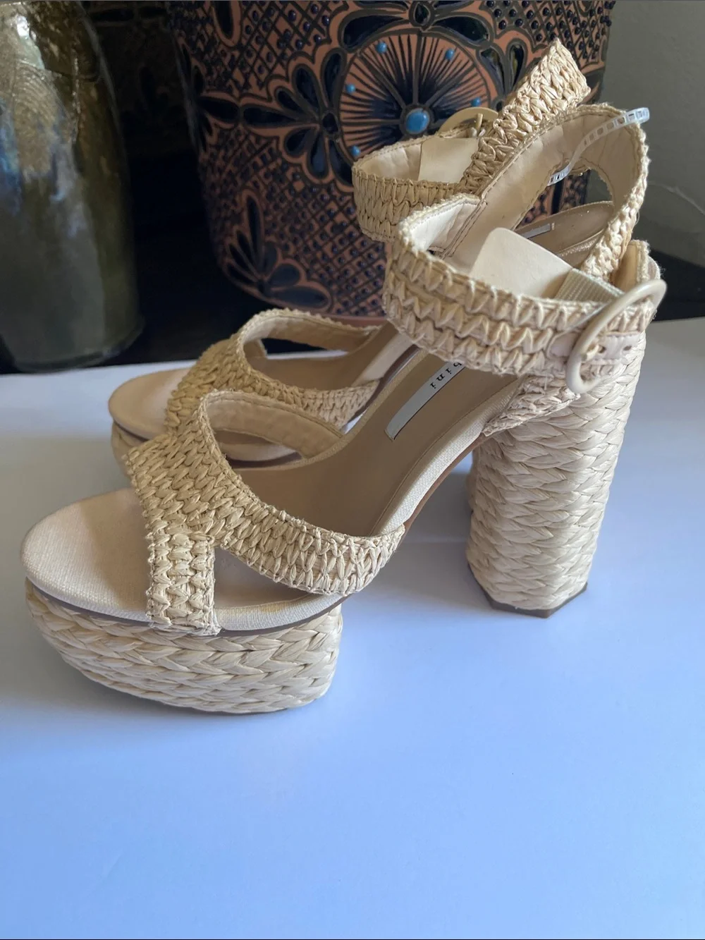 Gianni Bini Beige Woven Platform Chunky heel